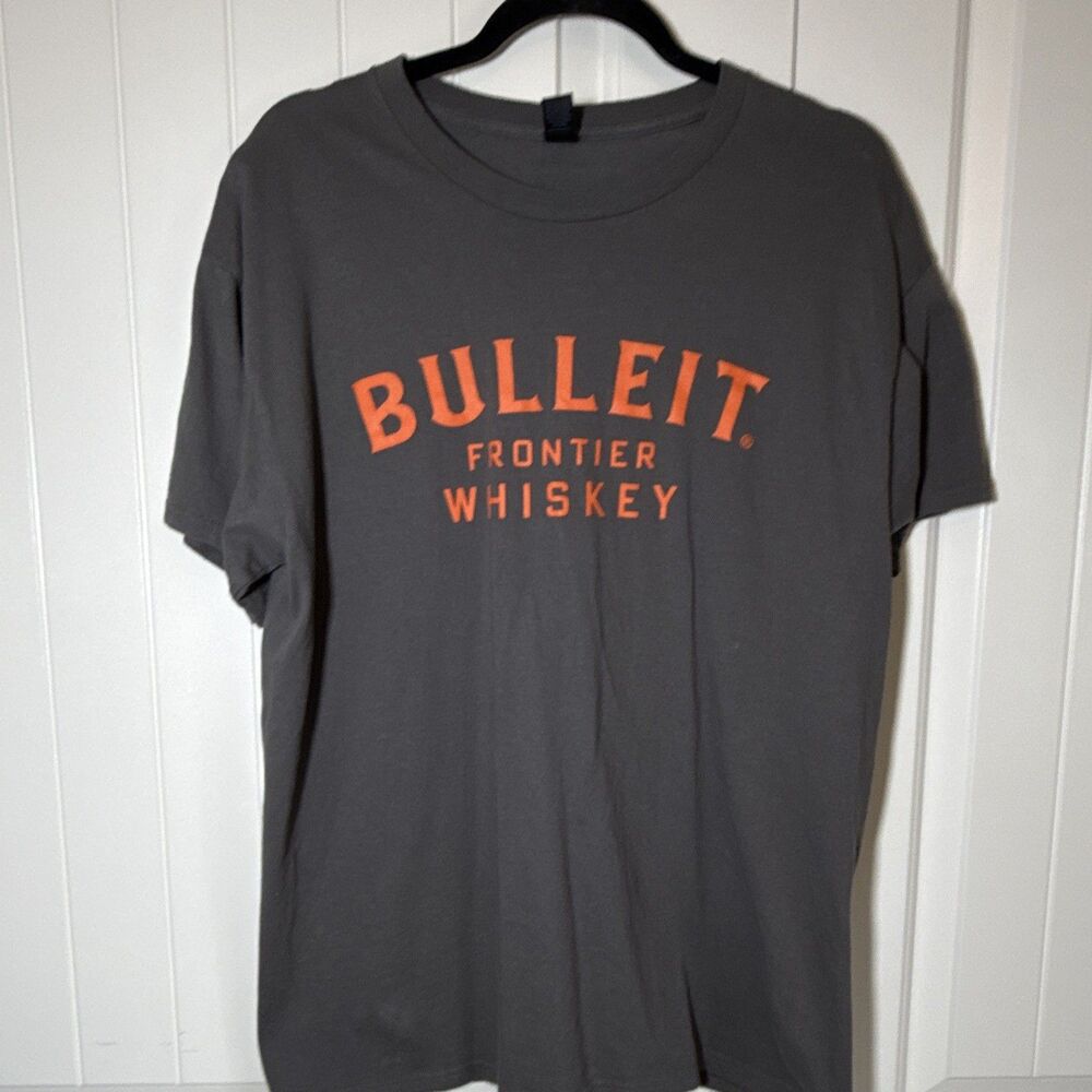 Bulleit Frontier Whiskey Distillery Advertising Shirt Gray w/ Orange Logo L